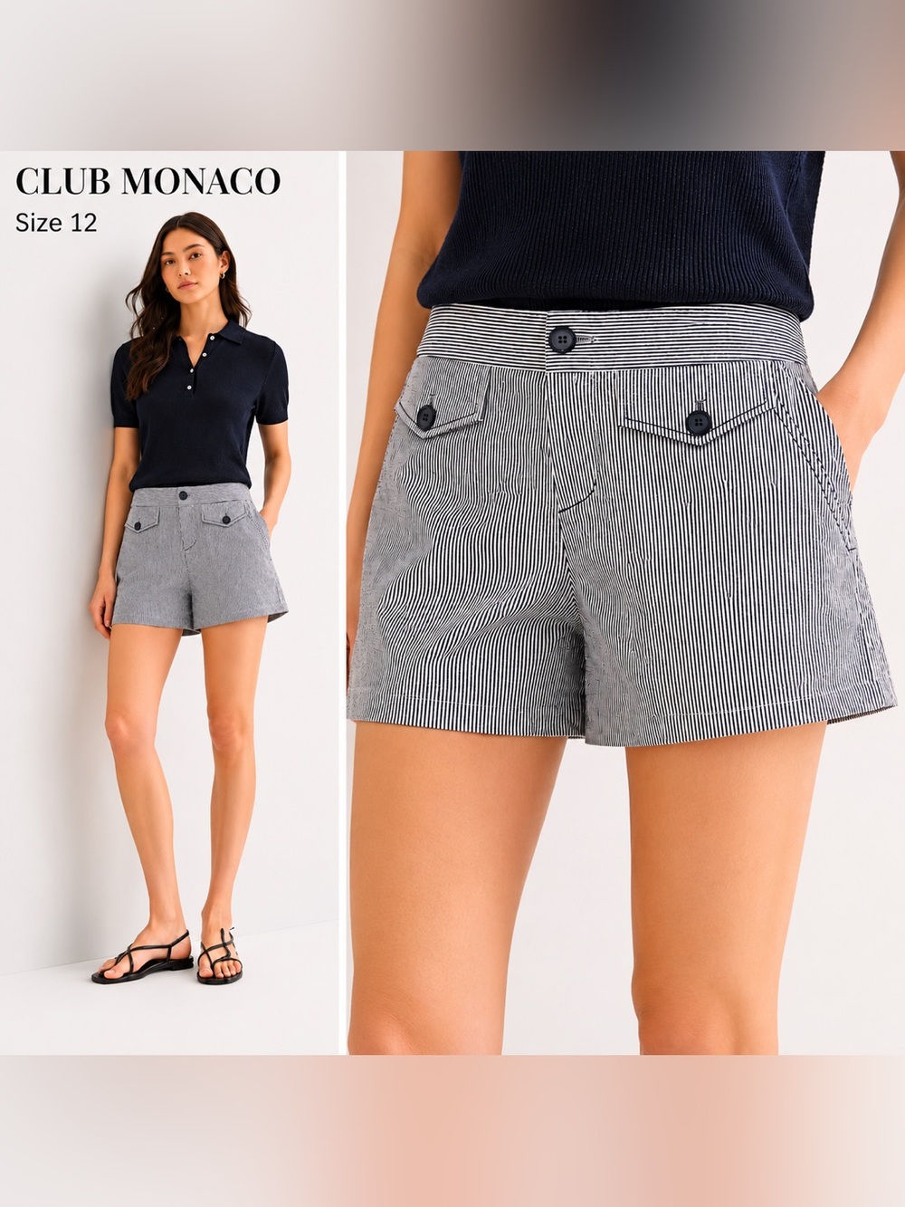 Club Monaco Black White Pinstripe Tailored Shorts Size 12